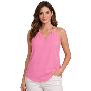 Y2K J Crew Halter Tank Top Size 8 Pink Solid Scalloped Hem Feminine Coquette